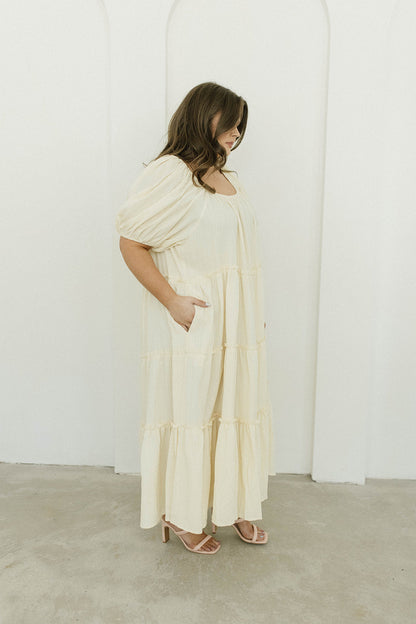 Eva Puffed Sleeve Maxi Dress in Cream - Bump Friendly & Inclusive Sizing (S-3XL)