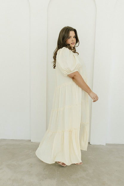 Eva Puffed Sleeve Maxi Dress in Cream - Bump Friendly & Inclusive Sizing (S-3XL)