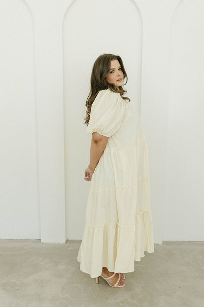 Eva Puffed Sleeve Maxi Dress in Cream - Bump Friendly & Inclusive Sizing (S-3XL)