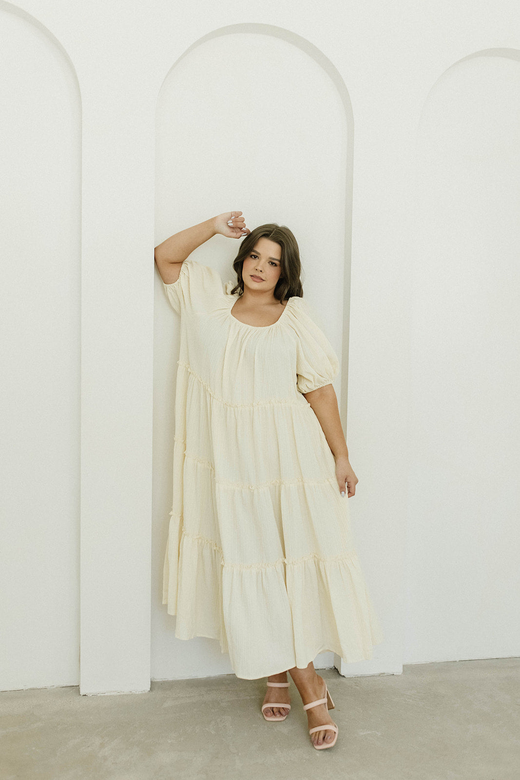 Eva Puffed Sleeve Maxi Dress in Cream - Bump Friendly & Inclusive Sizing (S-3XL)