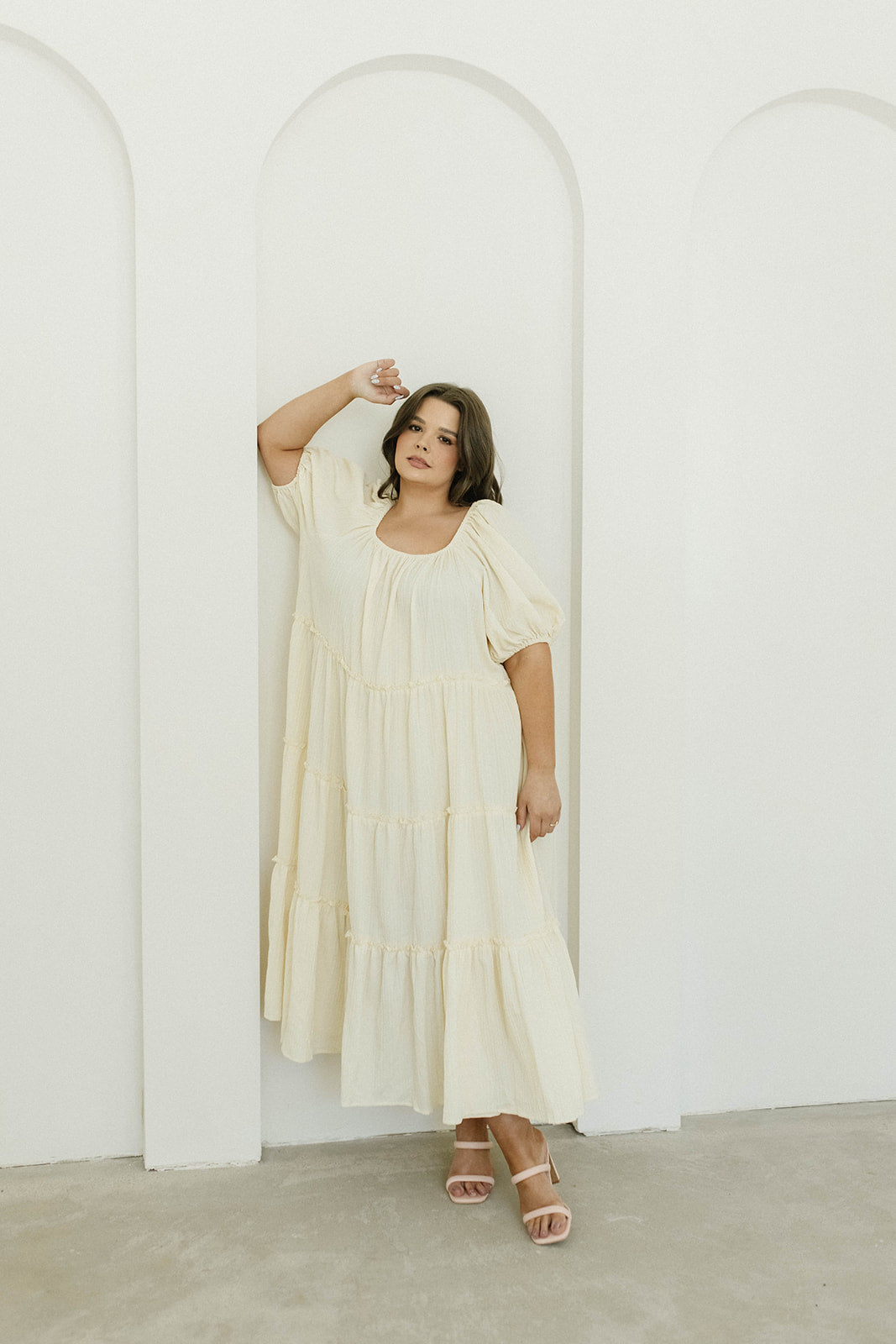 Eva Puffed Sleeve Maxi Dress in Cream - Bump Friendly & Inclusive Sizing (S-3XL)