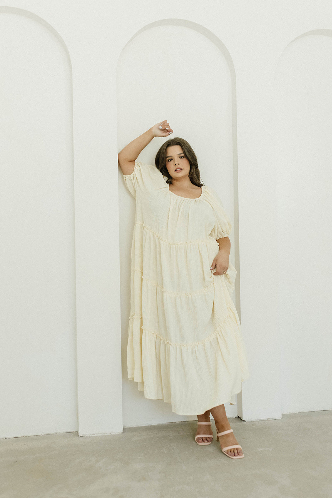 Eva Puffed Sleeve Maxi Dress in Cream - Bump Friendly & Inclusive Sizing (S-3XL)