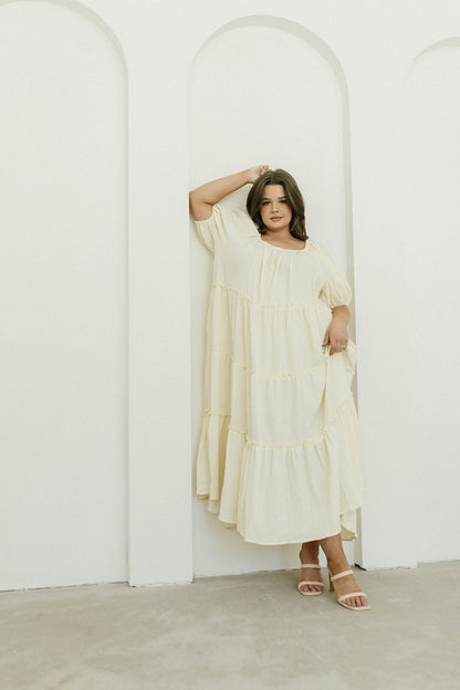 Eva Puffed Sleeve Maxi Dress in Cream - Bump Friendly & Inclusive Sizing (S-3XL)