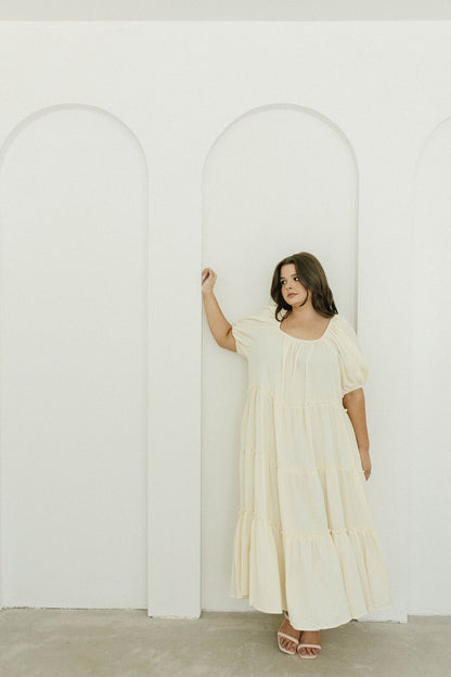 Eva Puffed Sleeve Maxi Dress in Cream - Bump Friendly & Inclusive Sizing (S-3XL)