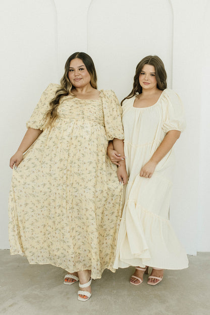 Eva Puffed Sleeve Maxi Dress in Cream - Bump Friendly & Inclusive Sizing (S-3XL)