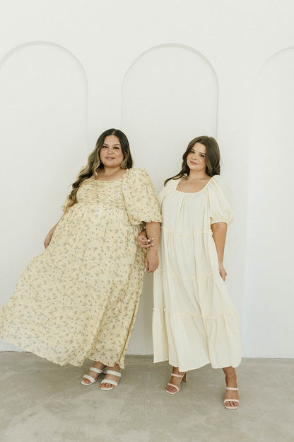 Melody Maxi Dress with Pleats and Bow Detail in Yellow Floral - Bump Friendly & Inclusive Sizing (S-3XL)