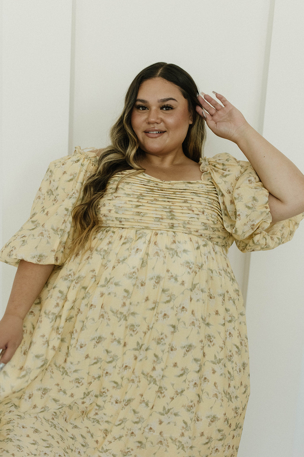 Melody Maxi Dress with Pleats and Bow Detail in Yellow Floral - Bump Friendly & Inclusive Sizing (S-3XL)