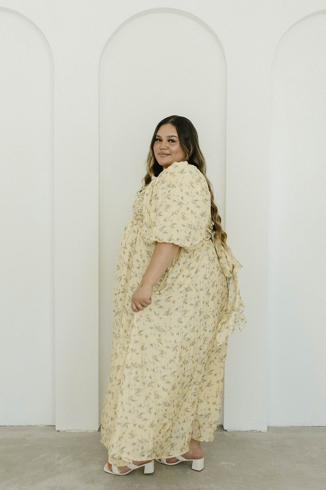 Melody Maxi Dress with Pleats and Bow Detail in Yellow Floral - Bump Friendly & Inclusive Sizing (S-3XL)