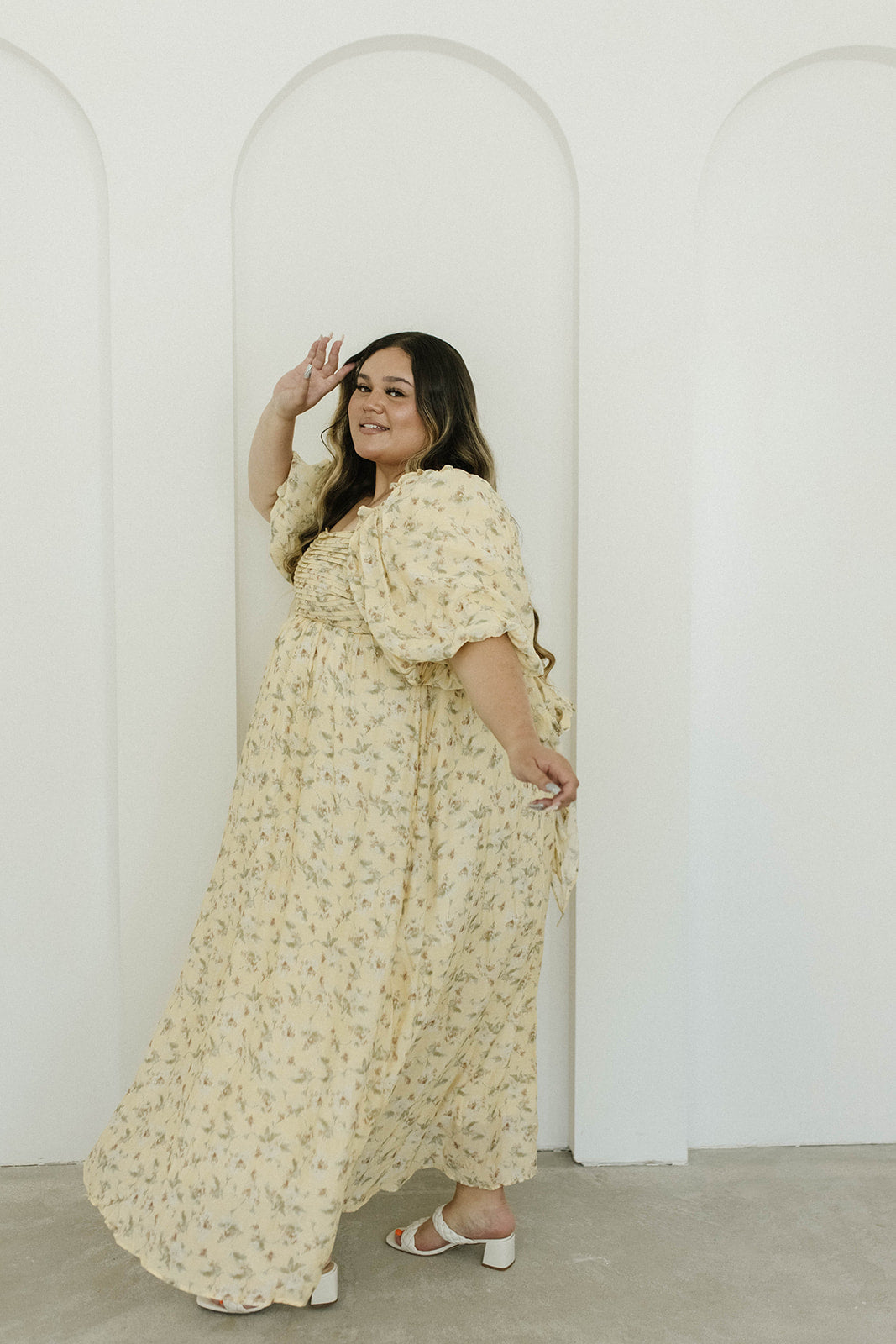 Melody Maxi Dress with Pleats and Bow Detail in Yellow Floral - Bump Friendly & Inclusive Sizing (S-3XL)