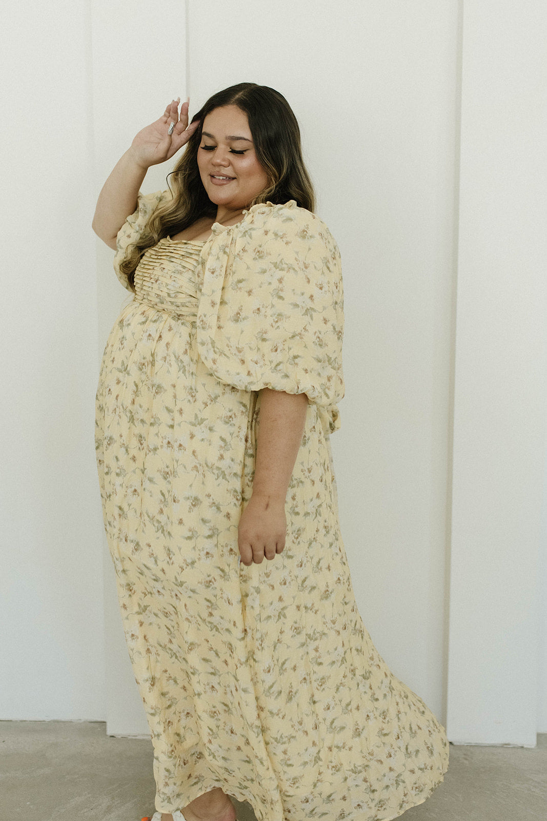 Melody Maxi Dress with Pleats and Bow Detail in Yellow Floral - Bump Friendly & Inclusive Sizing (S-3XL)