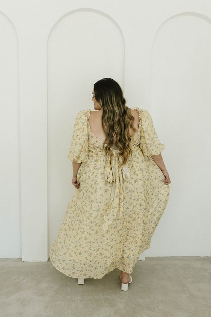 Melody Maxi Dress with Pleats and Bow Detail in Yellow Floral - Bump Friendly & Inclusive Sizing (S-3XL)