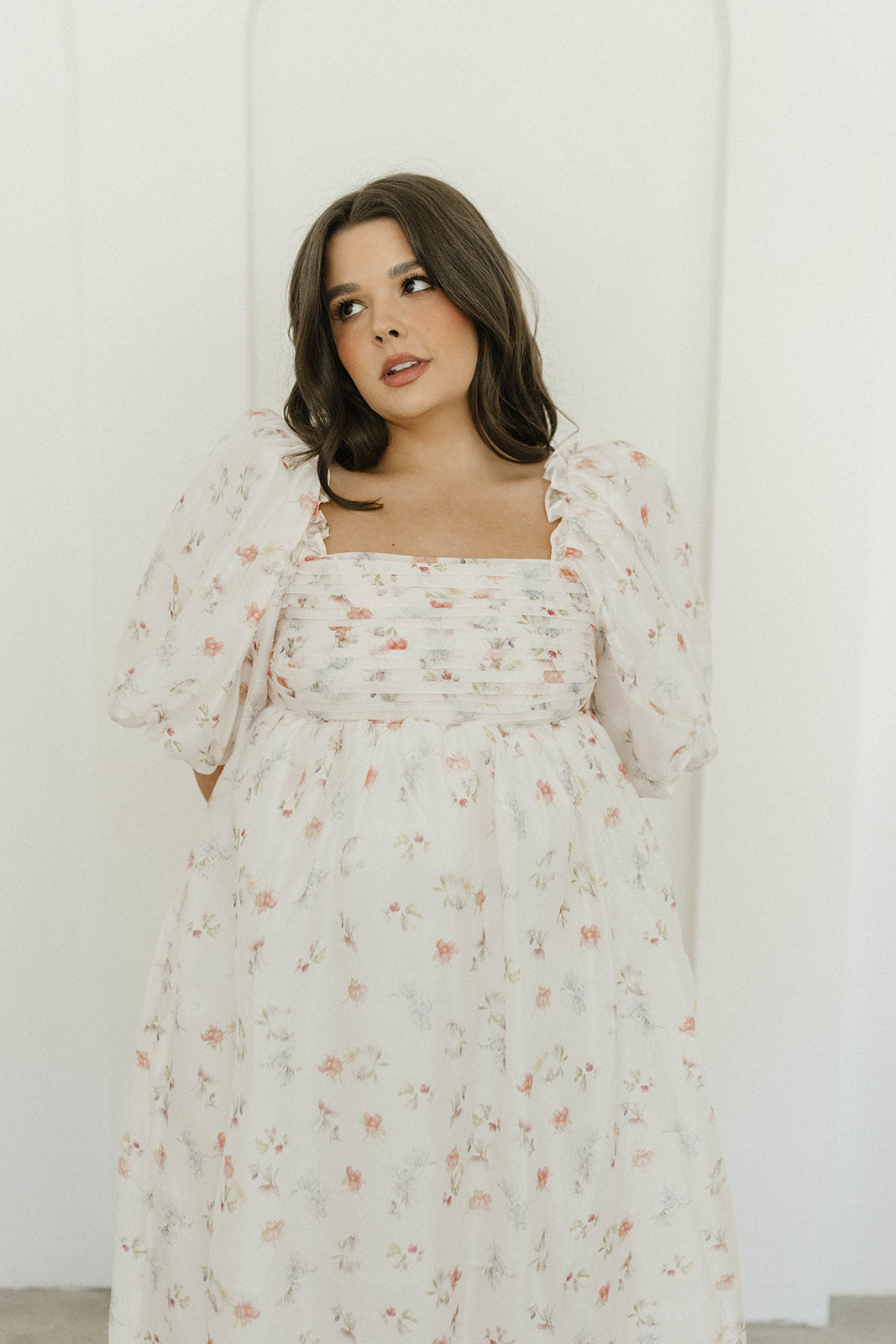 Melody Maxi Dress with Pleats and Bow Detail in Pink Rose Floral - Bump Friendly & Inclusive Sizing (S-3XL)