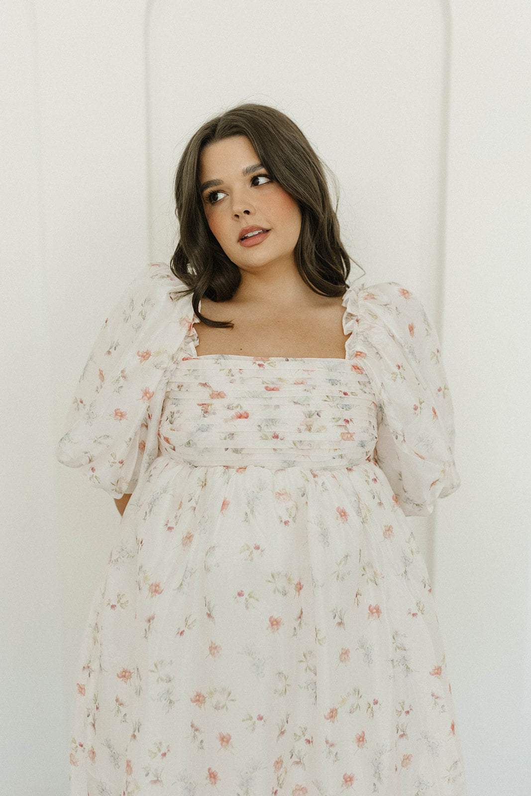 Melody Maxi Dress with Pleats and Bow Detail in Pink Rose Floral - Bump Friendly & Inclusive Sizing (S-3XL)