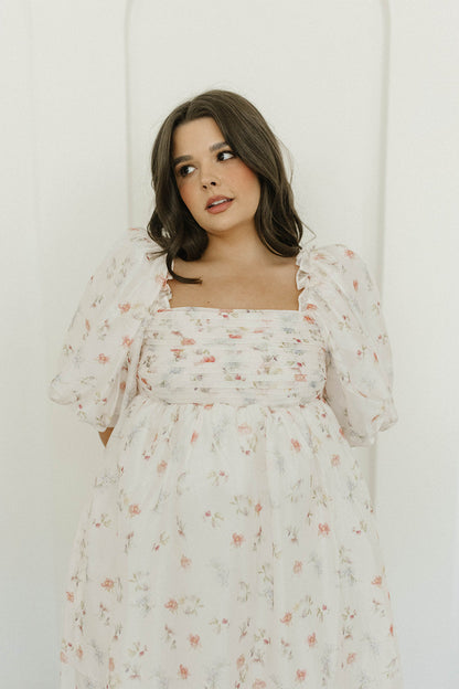 Melody Maxi Dress with Pleats and Bow Detail in Pink Rose Floral - Bump Friendly & Inclusive Sizing (S-3XL)