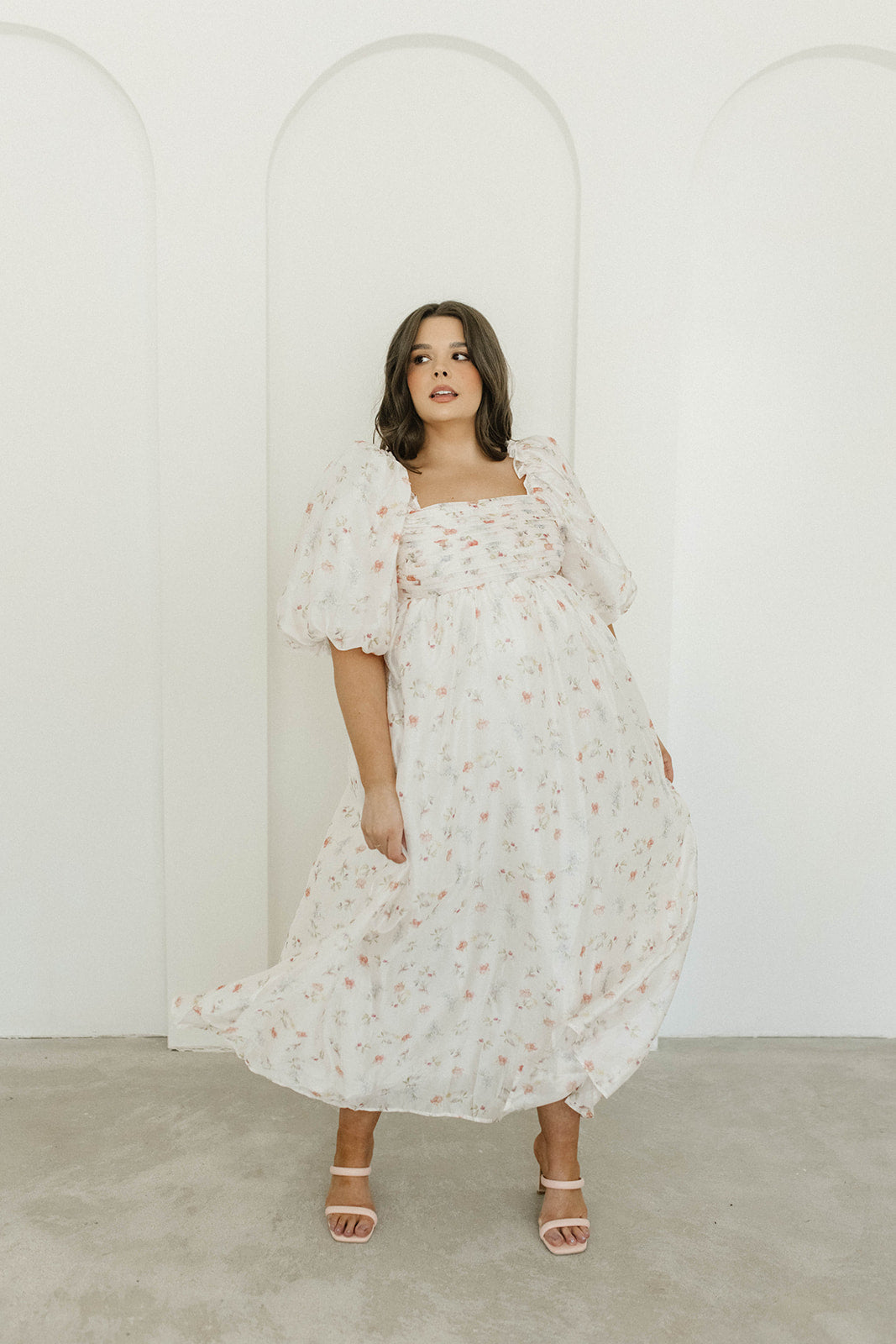 Melody Maxi Dress with Pleats and Bow Detail in Pink Rose Floral - Bump Friendly & Inclusive Sizing (S-3XL)