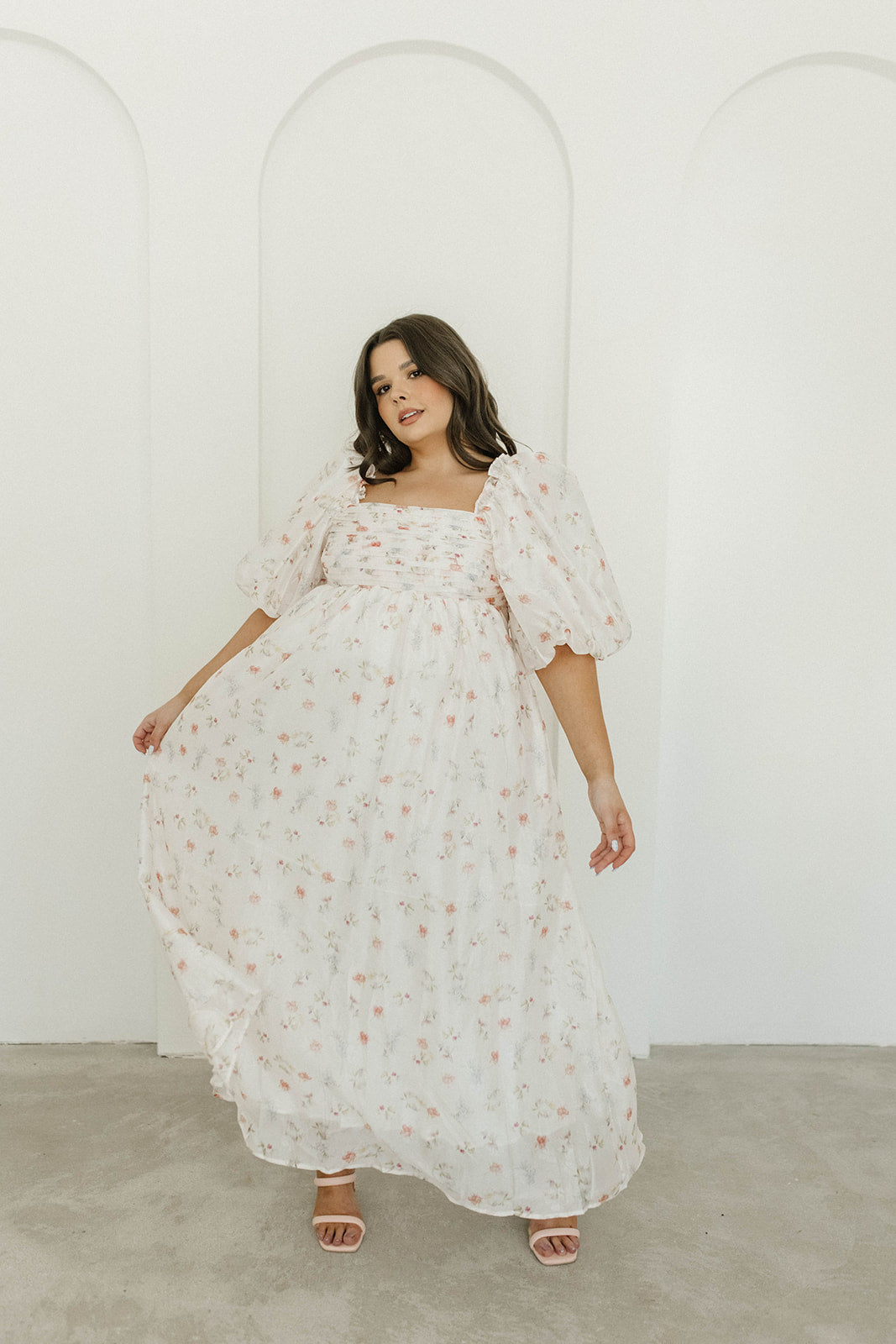 Melody Maxi Dress with Pleats and Bow Detail in Pink Rose Floral - Bump Friendly & Inclusive Sizing (S-3XL)