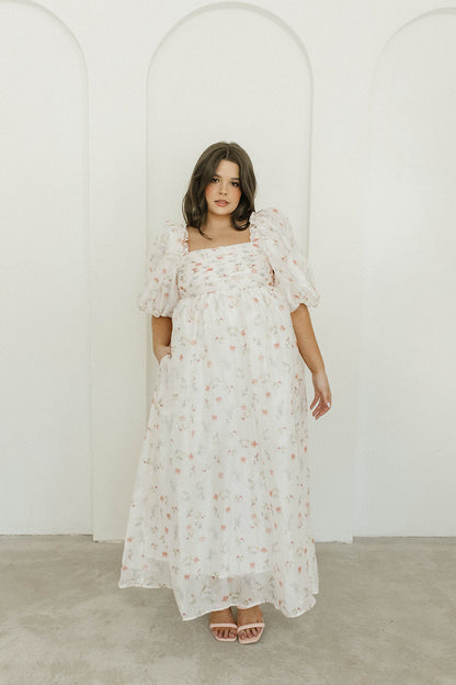 Melody Maxi Dress with Pleats and Bow Detail in Pink Rose Floral - Bump Friendly & Inclusive Sizing (S-3XL)