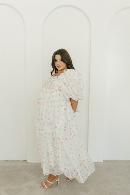 Melody Maxi Dress with Pleats and Bow Detail in Pink Rose Floral - Bump Friendly & Inclusive Sizing (S-3XL)