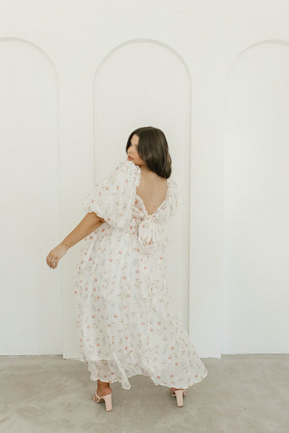 Melody Maxi Dress with Pleats and Bow Detail in Pink Rose Floral - Bump Friendly & Inclusive Sizing (S-3XL)