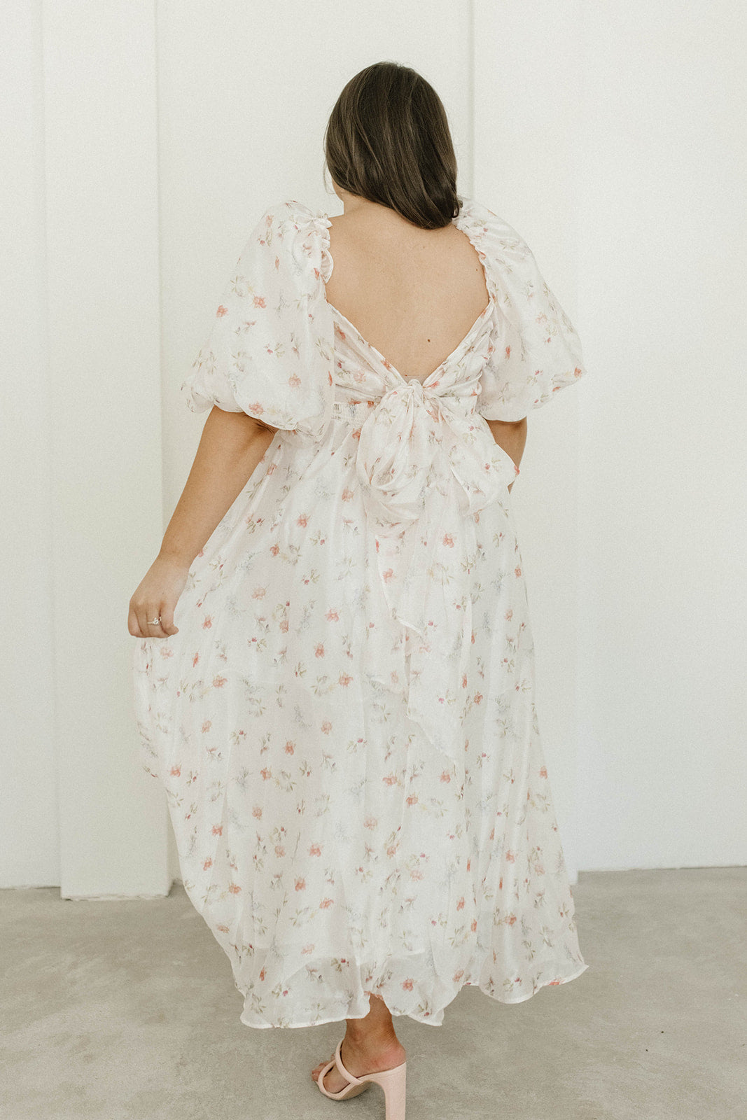 Melody Maxi Dress with Pleats and Bow Detail in Pink Rose Floral - Bump Friendly & Inclusive Sizing (S-3XL)