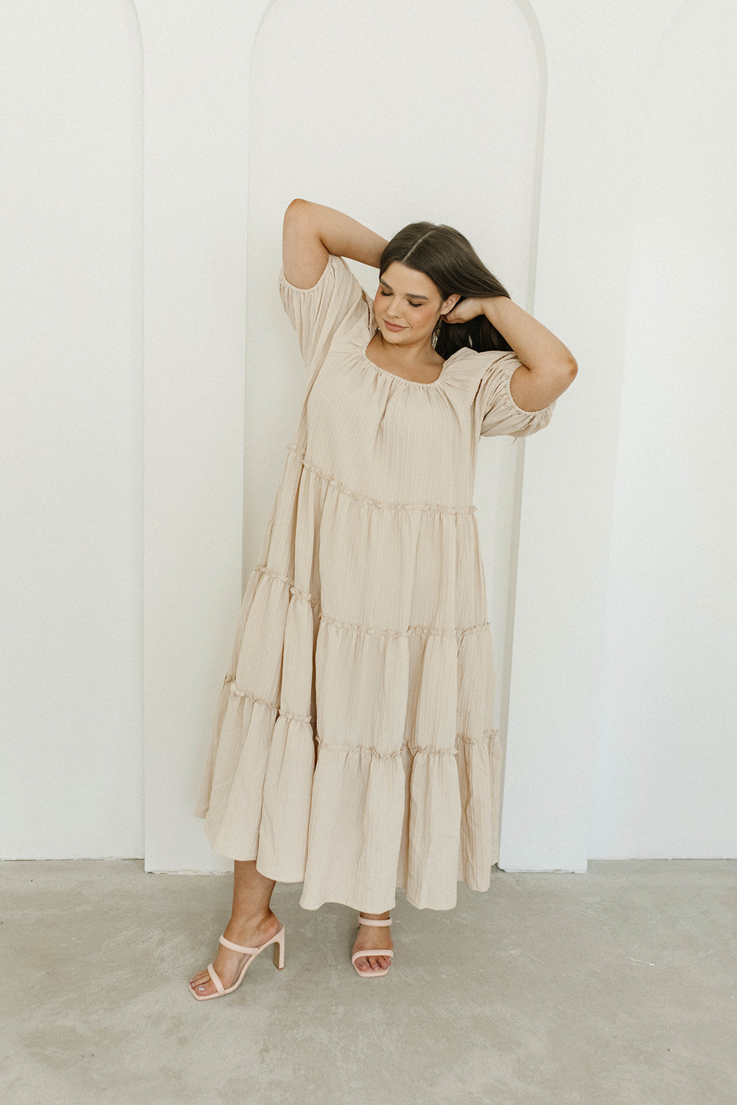 Eva Puffed Sleeve Max Dress in Taupe - Bump Friendly & Inclusive Sizing (S-3XL)