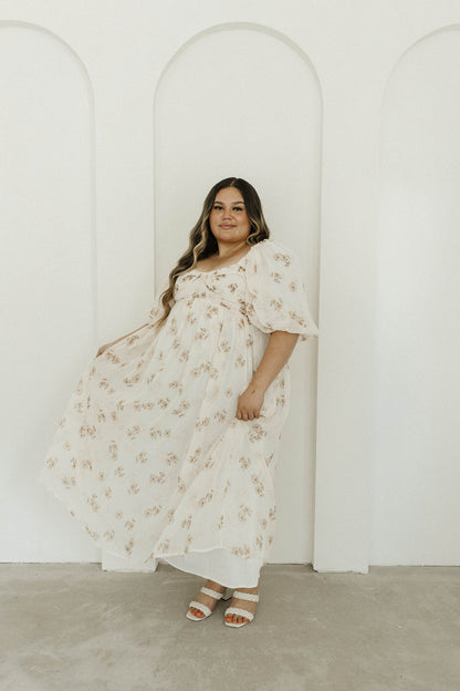 Harlow Maxi Dress in Taupe Floral - Bump Friendly & Inclusive Sizing (S-3XL)