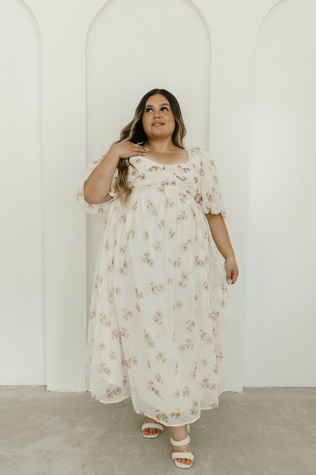 Harlow Maxi Dress in Taupe Floral - Bump Friendly & Inclusive Sizing (S-3XL)