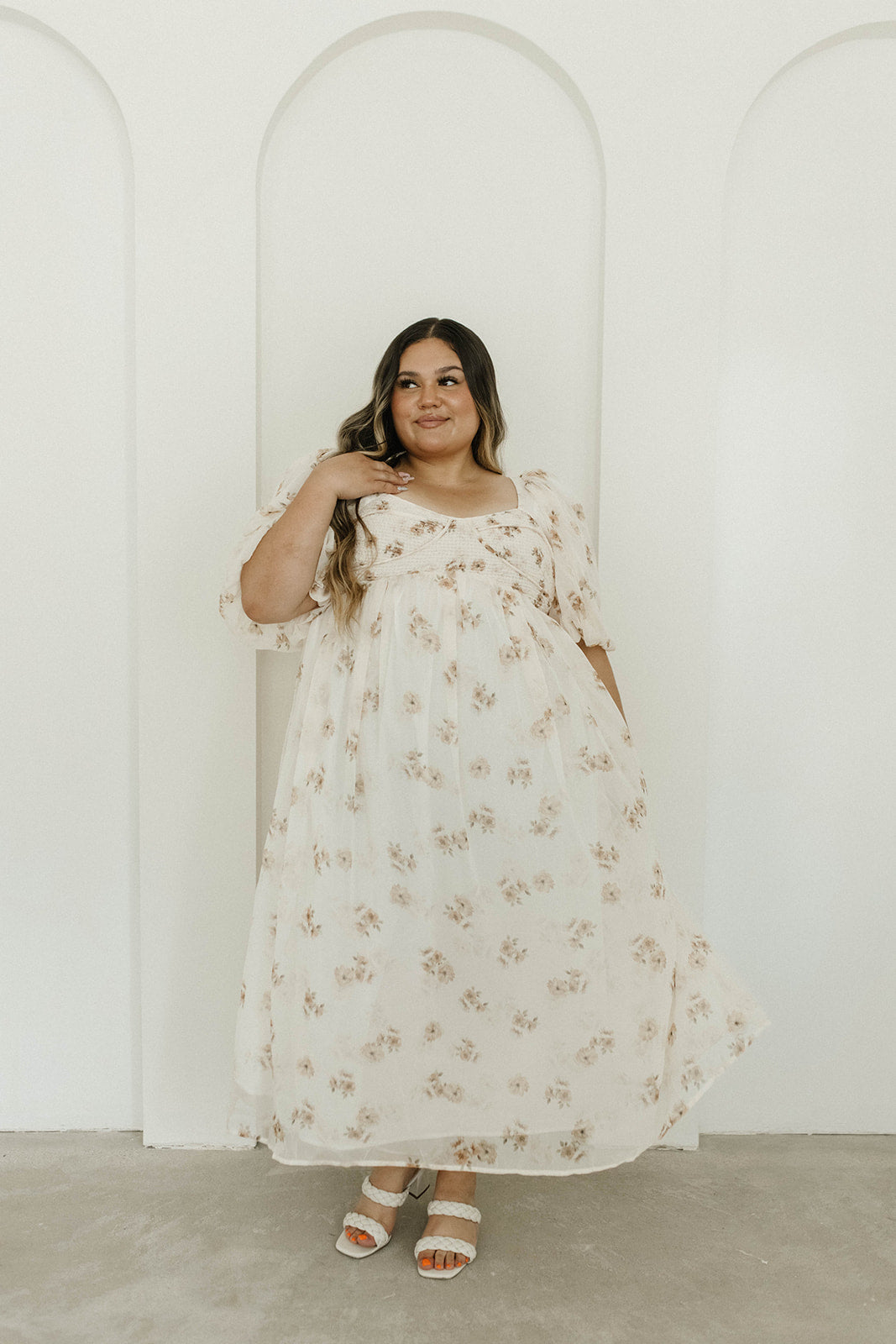 Harlow Maxi Dress in Taupe Floral - Bump Friendly & Inclusive Sizing (S-3XL)