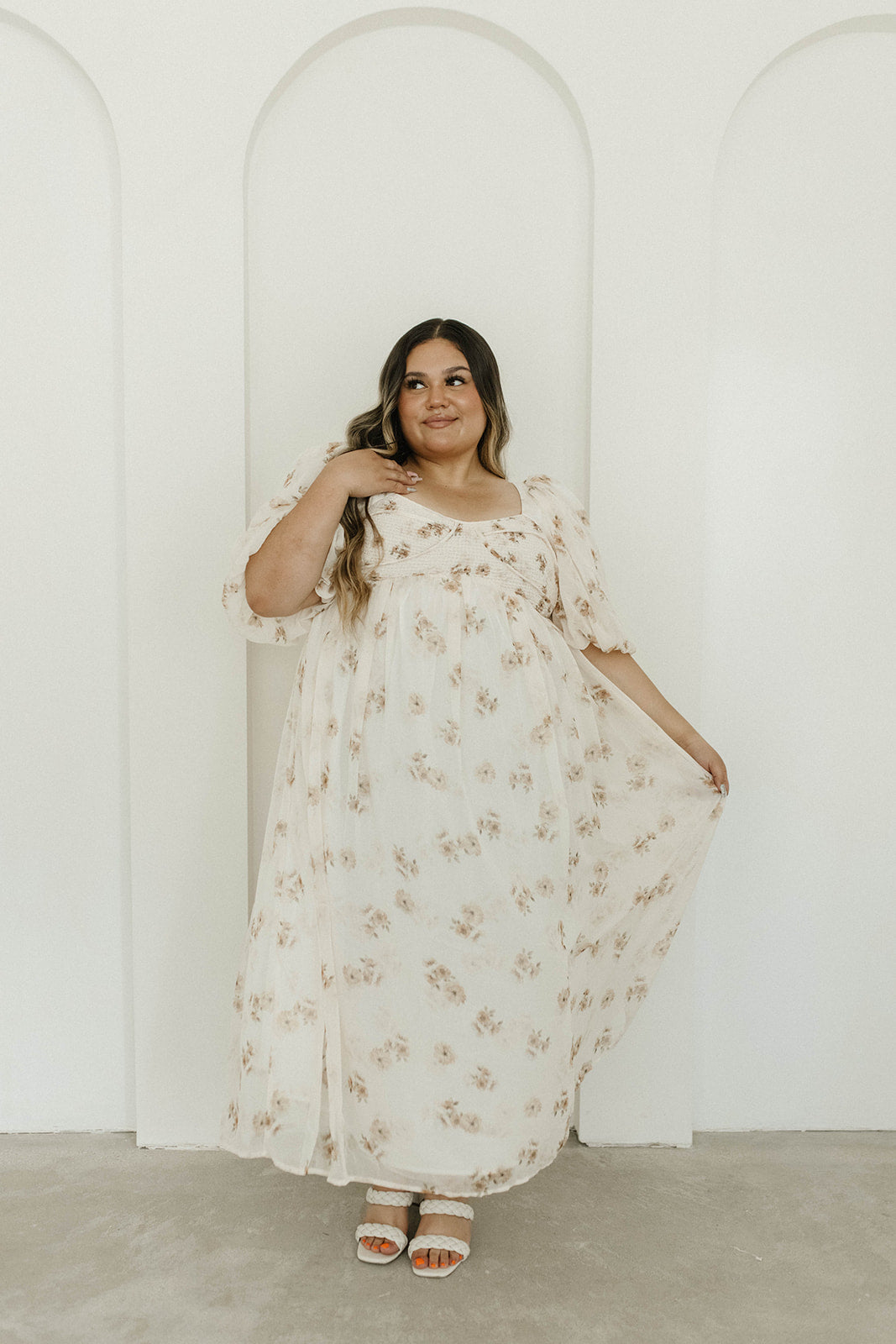 Harlow Maxi Dress in Taupe Floral - Bump Friendly & Inclusive Sizing (S-3XL)