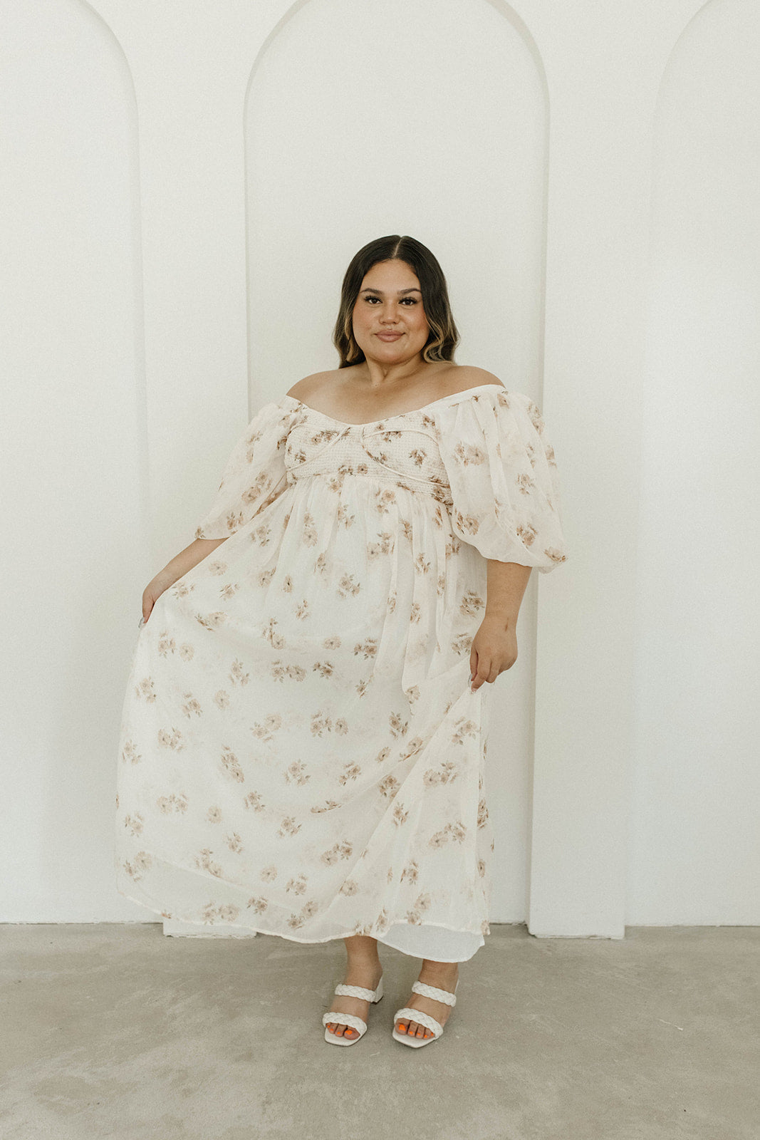 Harlow Maxi Dress in Taupe Floral - Bump Friendly & Inclusive Sizing (S-3XL)