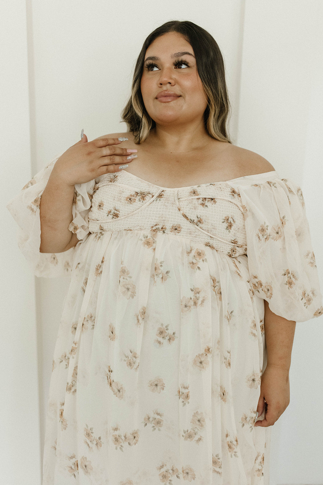 Harlow Maxi Dress in Taupe Floral - Bump Friendly & Inclusive Sizing (S-3XL)