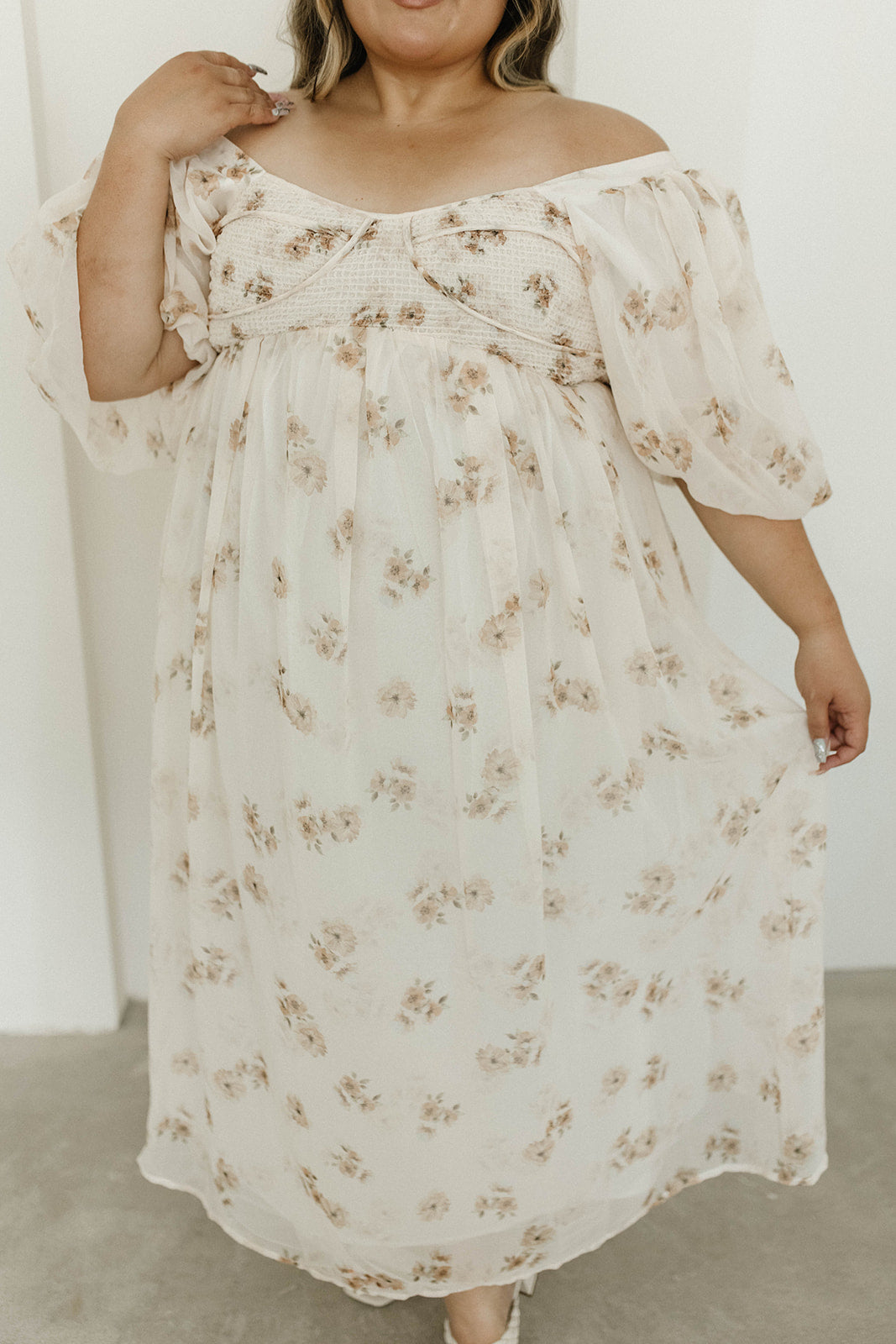 Harlow Maxi Dress in Taupe Floral - Bump Friendly & Inclusive Sizing (S-3XL)