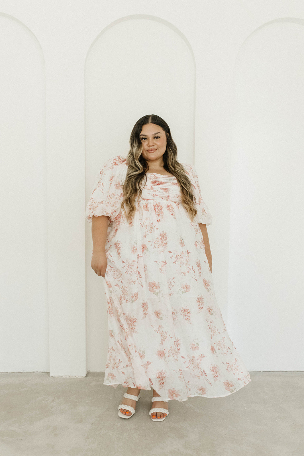 Melody Maxi Dress with Pleats and Bow Detail in Pink Floral -  Bump Friendly & Inclusive Sizing (S-3XL)