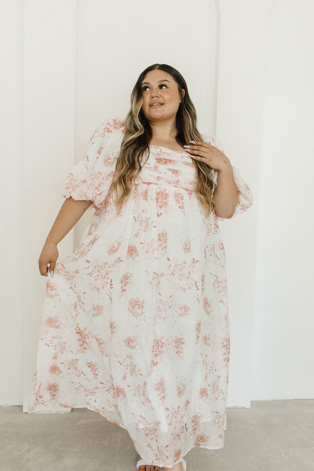 Melody Maxi Dress with Pleats and Bow Detail in Pink Floral -  Bump Friendly & Inclusive Sizing (S-3XL)