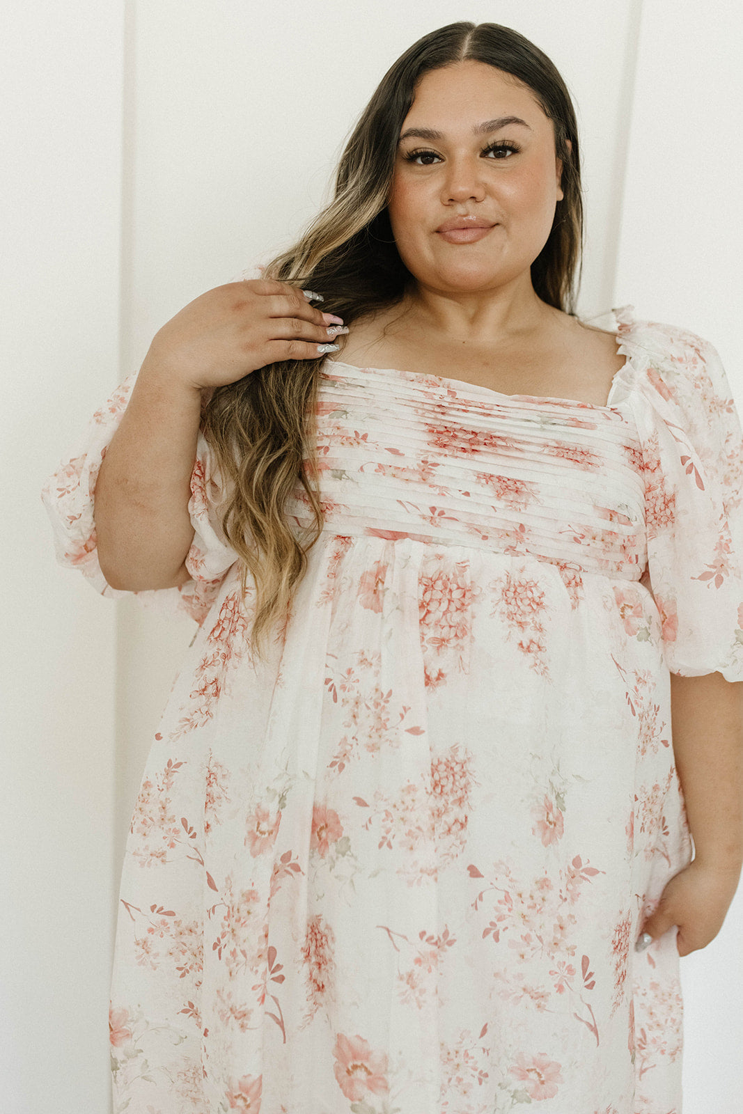 Melody Maxi Dress with Pleats and Bow Detail in Pink Floral -  Bump Friendly & Inclusive Sizing (S-3XL)