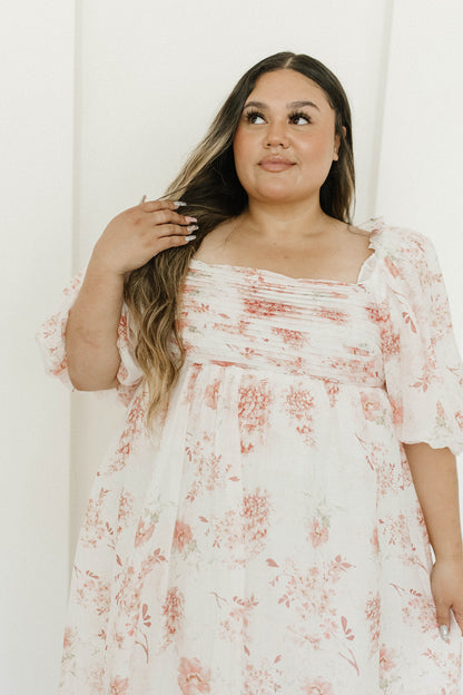 Melody Maxi Dress with Pleats and Bow Detail in Pink Floral -  Bump Friendly & Inclusive Sizing (S-3XL)