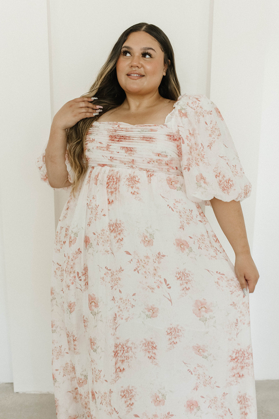 Melody Maxi Dress with Pleats and Bow Detail in Pink Floral -  Bump Friendly & Inclusive Sizing (S-3XL)