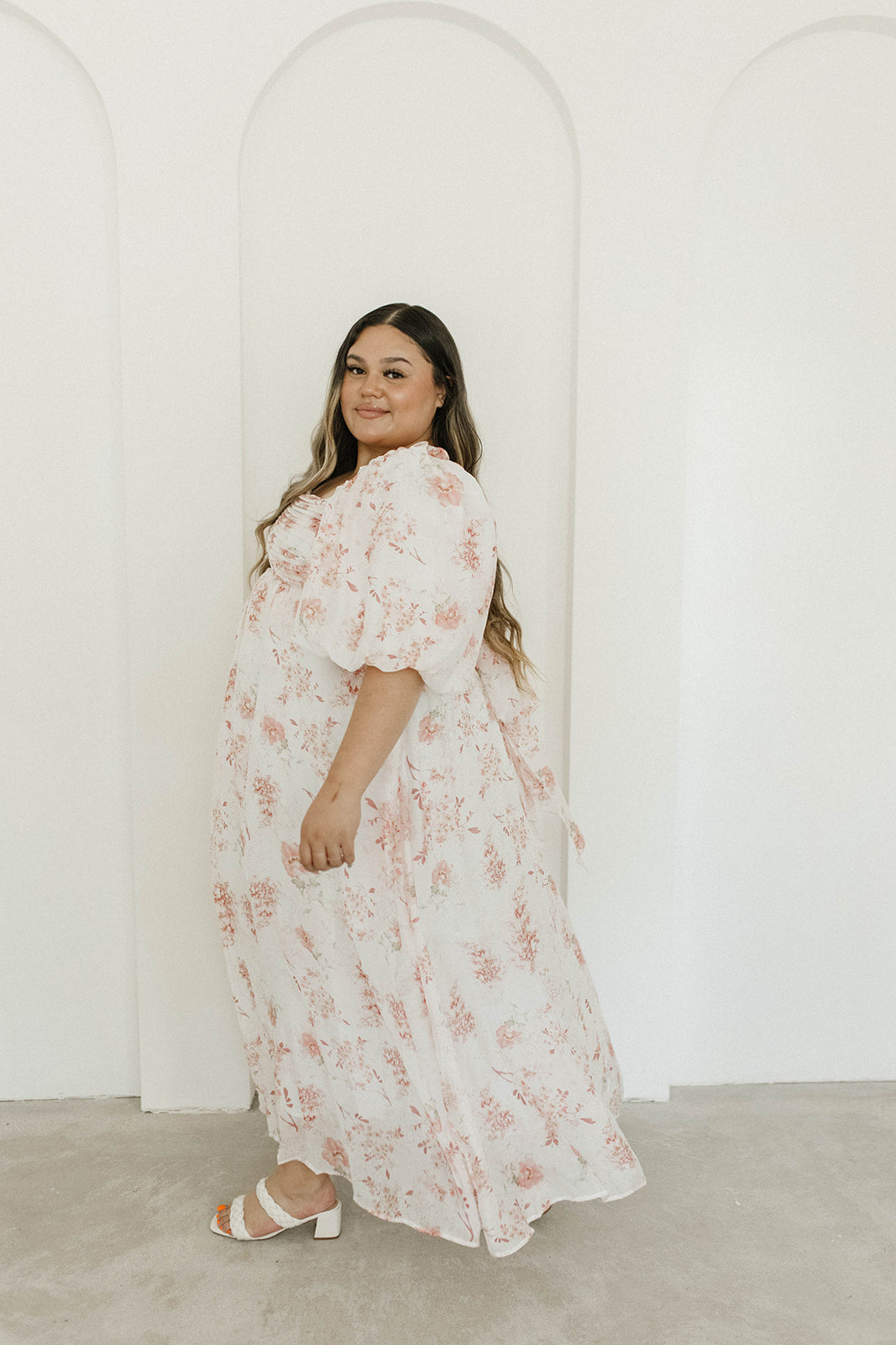 Melody Maxi Dress with Pleats and Bow Detail in Pink Floral -  Bump Friendly & Inclusive Sizing (S-3XL)