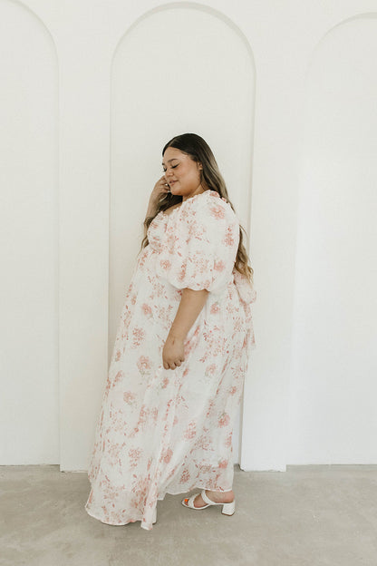 Melody Maxi Dress with Pleats and Bow Detail in Pink Floral -  Bump Friendly & Inclusive Sizing (S-3XL)