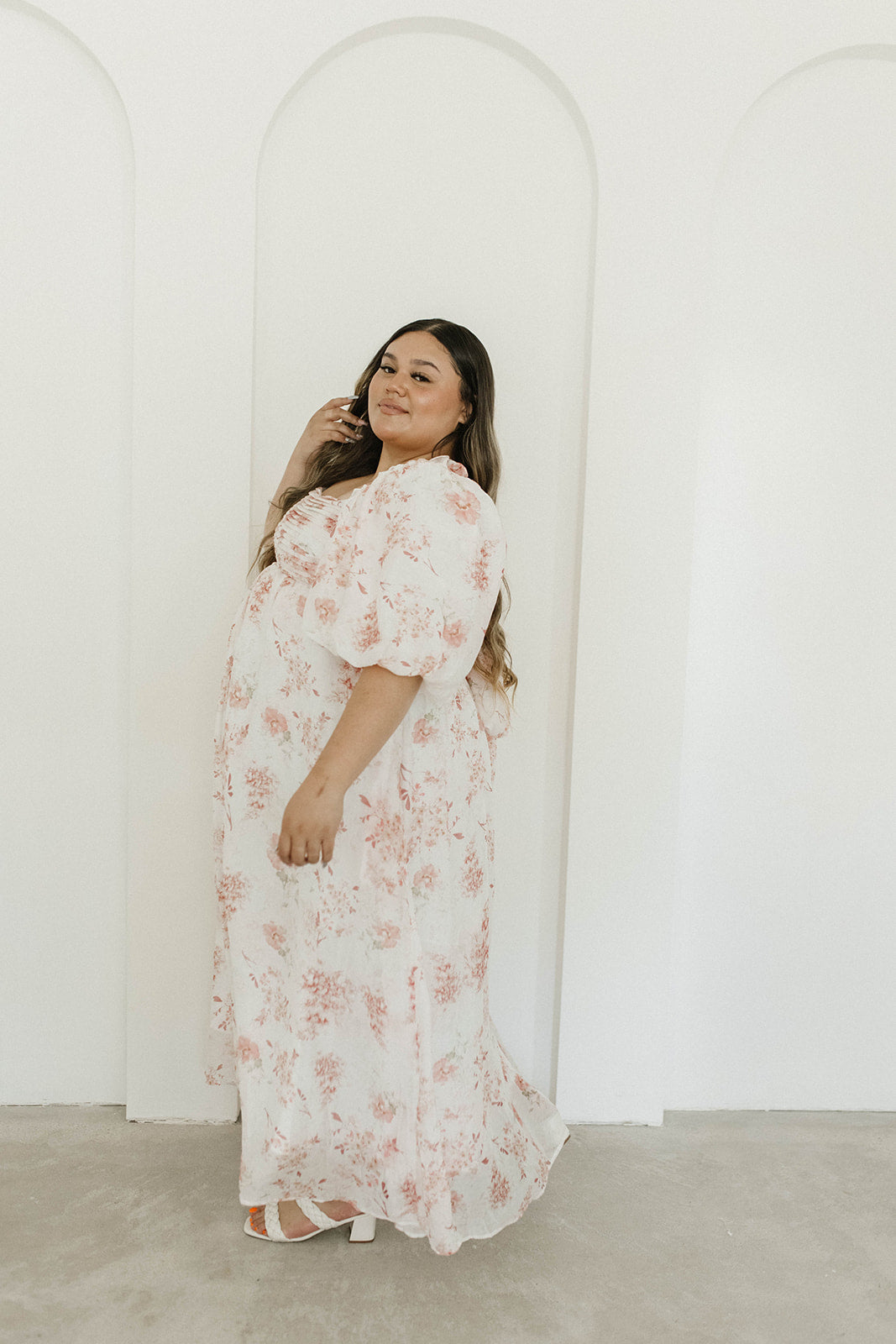 Melody Maxi Dress with Pleats and Bow Detail in Pink Floral -  Bump Friendly & Inclusive Sizing (S-3XL)