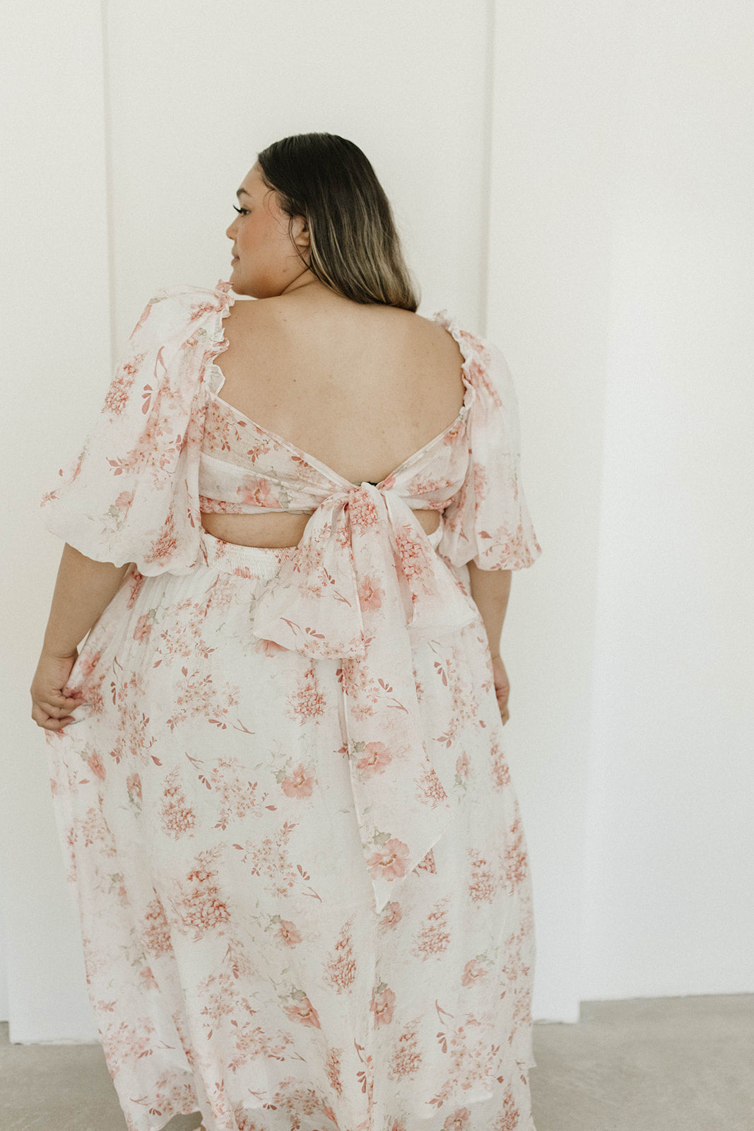 Melody Maxi Dress with Pleats and Bow Detail in Pink Floral -  Bump Friendly & Inclusive Sizing (S-3XL)