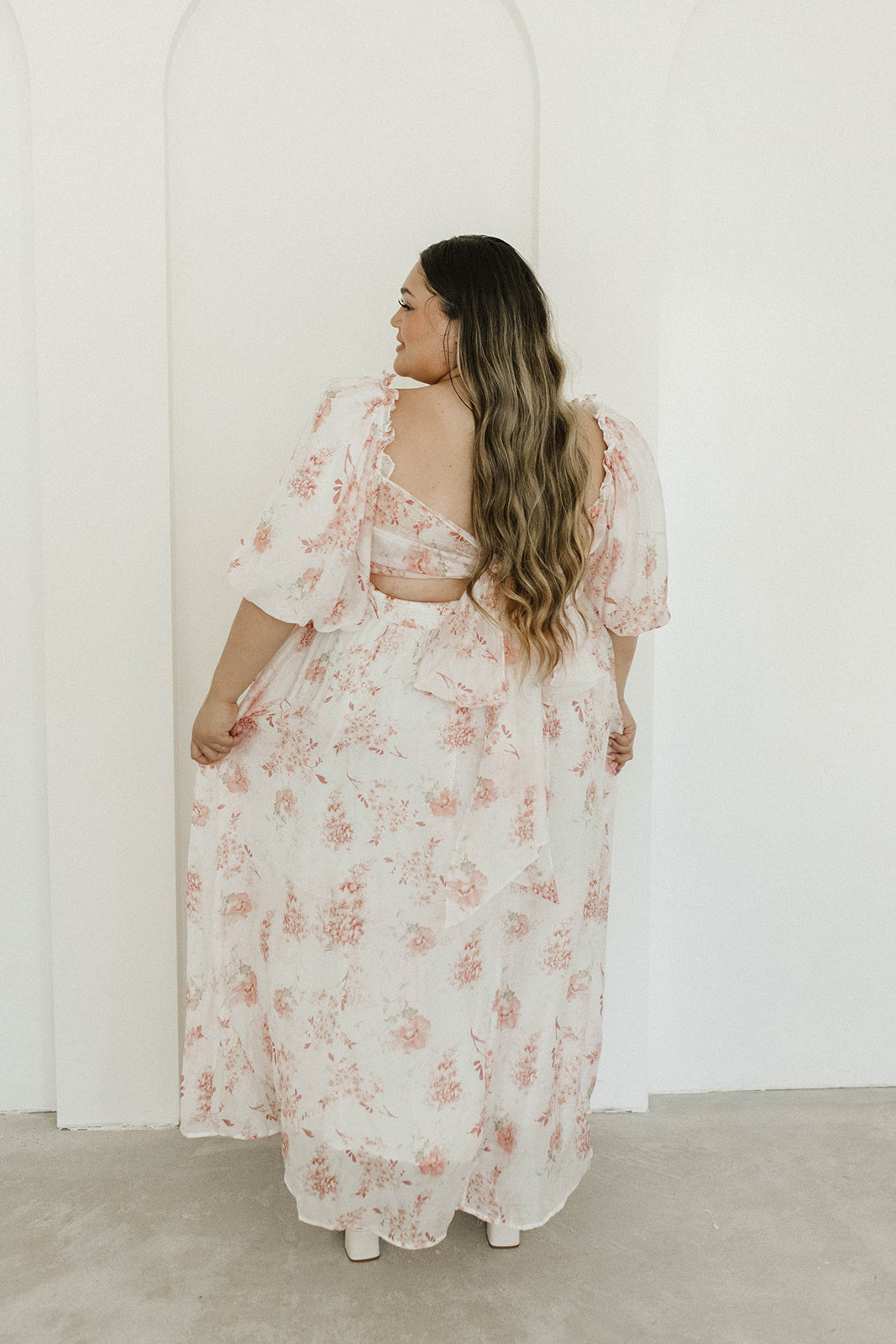 Melody Maxi Dress with Pleats and Bow Detail in Pink Floral -  Bump Friendly & Inclusive Sizing (S-3XL)