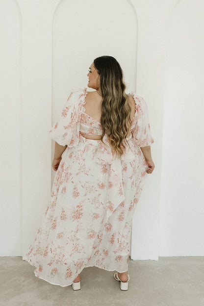 Melody Maxi Dress with Pleats and Bow Detail in Pink Floral -  Bump Friendly & Inclusive Sizing (S-3XL)