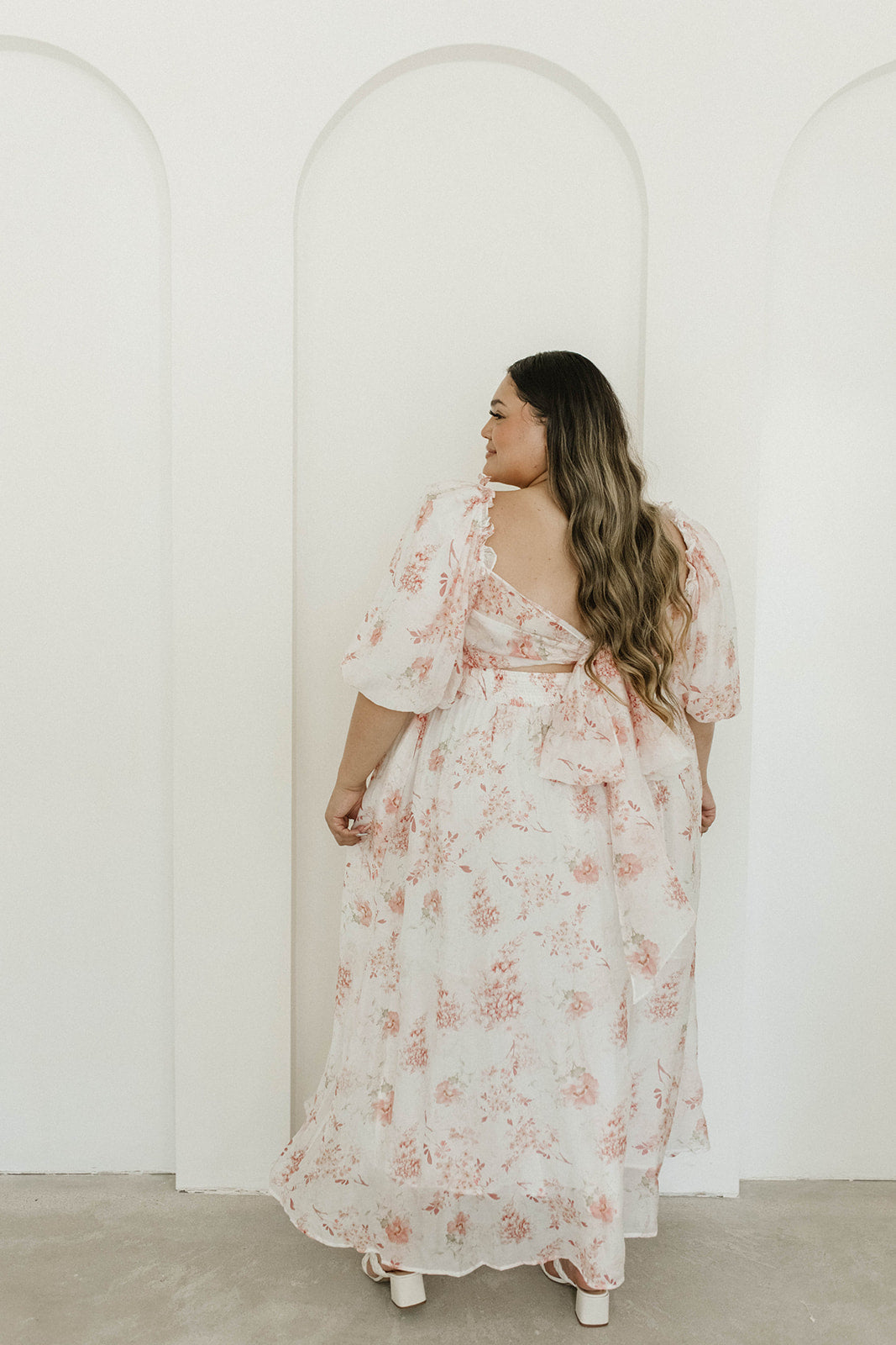 Melody Maxi Dress with Pleats and Bow Detail in Pink Floral -  Bump Friendly & Inclusive Sizing (S-3XL)