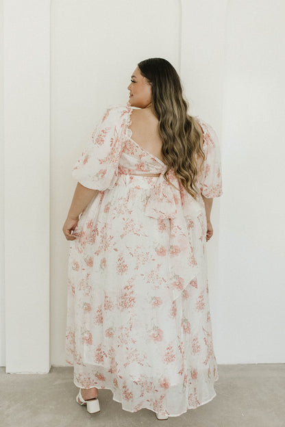 Melody Maxi Dress with Pleats and Bow Detail in Pink Floral -  Bump Friendly & Inclusive Sizing (S-3XL)