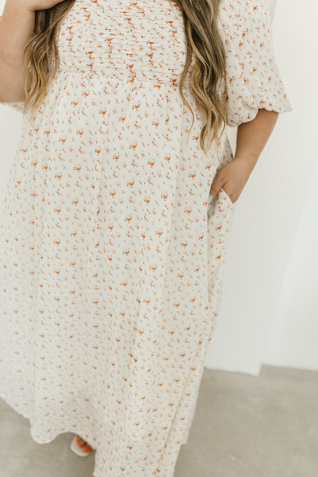 Melody Maxi Dress with Pleats and Bow Detail in Ivory Floral- Bump Friendly & Inclusive Sizing (S-3XL)