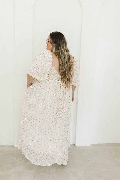 Melody Maxi Dress with Pleats and Bow Detail in Ivory Floral- Bump Friendly & Inclusive Sizing (S-3XL)