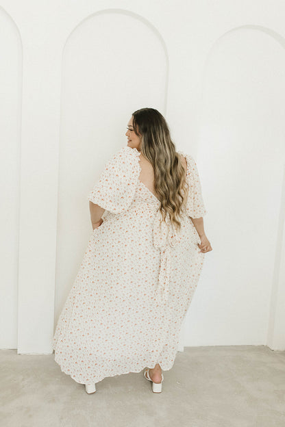 Melody Maxi Dress with Pleats and Bow Detail in Ivory Floral- Bump Friendly & Inclusive Sizing (S-3XL)