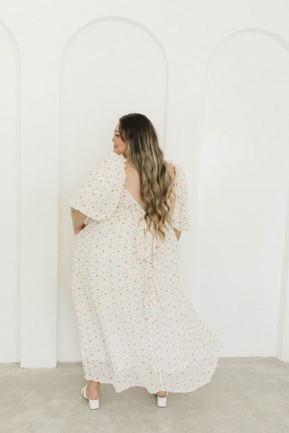 Melody Maxi Dress with Pleats and Bow Detail in Ivory Floral- Bump Friendly & Inclusive Sizing (S-3XL)