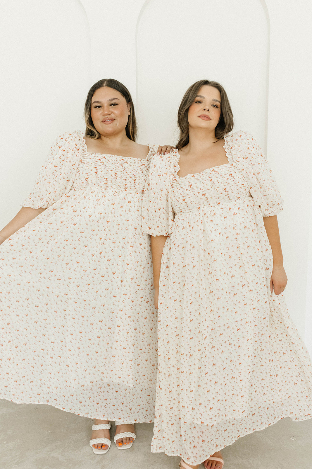 Melody Maxi Dress with Pleats and Bow Detail in Ivory Floral- Bump Friendly & Inclusive Sizing (S-3XL)